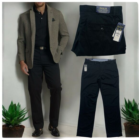 Polo Ralph Lauren Classic Straight Fit Men's W34 L32 Stretch Black Chino Pants - Picture 1 of 16